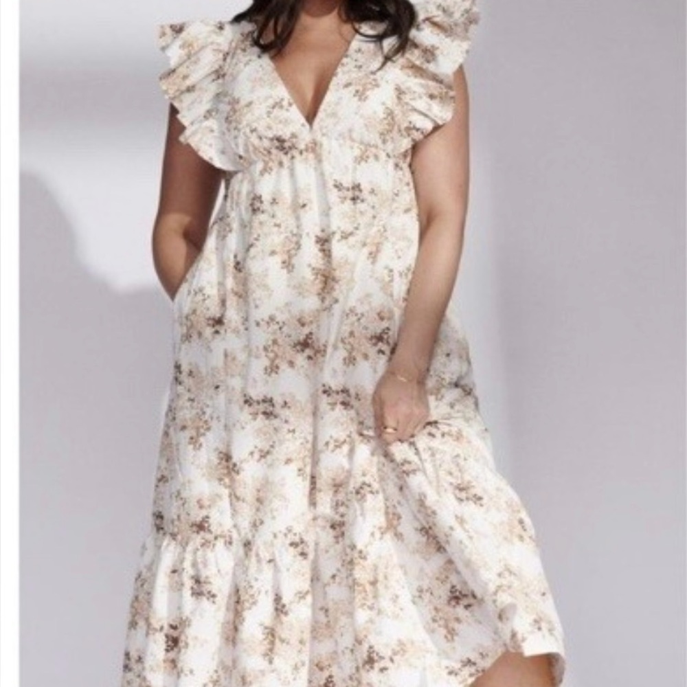 Abercrombie & Fitch Cream Floral Midi Dress